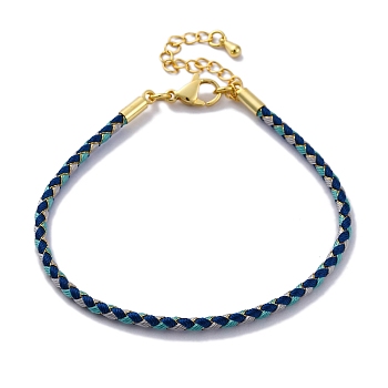 Polyester Cord Braided Bracelet Makings, with Stainless Steel Claw Lobster Clasps, Brass Findings, Long-Lasting Plated, Blue, 7-3/8 inch(18.8cm)