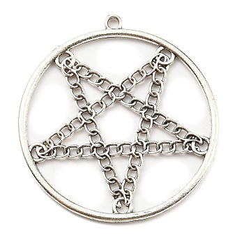 Plated Alloy Pendants, Hollow Five-Pointed Star, Antique Silver, 47x44x2mm, Hole: 2.1mm