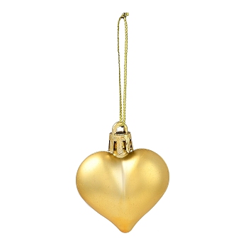 Valentine's Day Electroplate Plastic Heart Pendants Decorations, Nylon Rope Christmas Tree Hanging Ornaments, Gold, 150mm, 12pcs/box