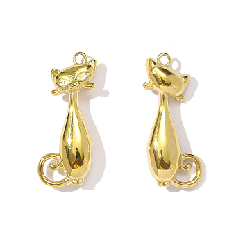 304 Stainless Steel Pendants, Cat Shape Charms, Ion Plating(IP) Hand Polished, Real 18K Gold Plated, 24x10mm