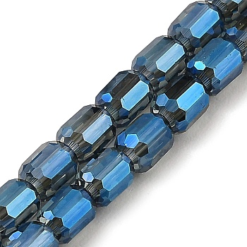 Electroplate Transparent Glass Beads Strands, Faceted, Column, Blue, 5.5x4mm, Hole: 1mm, about 75pcs/strand, 15.55~15.67 inch(39.5~39.8cm)