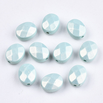 Spray Painted Acrylic Beads, Rubberized Style, Faceted, Oval, Pale Turquoise, 10.5x8.5x5.5mm, Hole: 1.5mm, about 1433pcs/405g