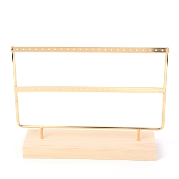 Two Layer Iron Earring Display, Jewelry Display Rack, with Wood Findings Foundation, BurlyWood, 27.1x6.9x20cm