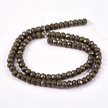 Natural Pyrite Beads Strands, Rondelle, Faceted, 6x4mm, Hole: 1mm, about 100pcs/strand, 15.74 inch
