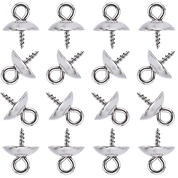 100Pcs 304 Stainless Steel Screw Cup Peg Bails, For Half Drilled Beads, Stainless Steel Color, 10x8mm, Hole: 2mm, Pin: 1.2mm