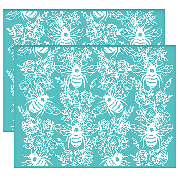 Self-Adhesive Silk Screen Printing Stencil, for Painting on Wood, DIY Decoration T-Shirt Fabric, Turquoise, Bees, 280x220mm