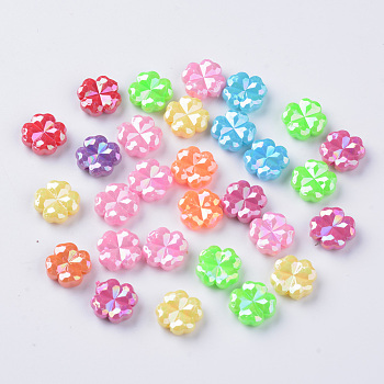 Opaque Acrylic Beads, AB Color Plated, Faceted Clover, Mixed Color, 11.5x11.5x4.5mm, Hole: 1.5mm, about 1660pcs/500g