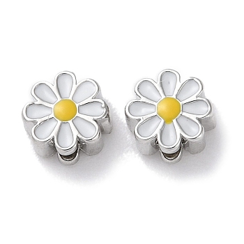 Rack Plated Brass Beads, with Enamel, Long-Lasting Plated, Lead Free & Cadmium Free, Flower, Platinum, 6.5x7x3mm, Hole: 1.2mm