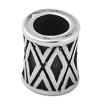 304 Stainless Steel European Beads, Large Hole Beads, Column with Letter X, Antique Silver, 8x7mm, Hole: 4mm