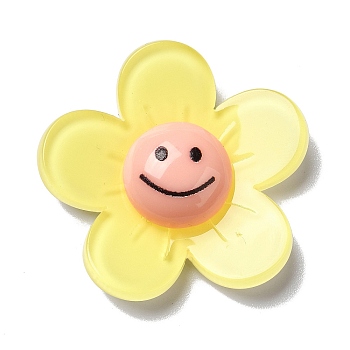 Acrylic Cabochons, Flower with Smiling Face, Champagne Yellow, 34x35x8mm