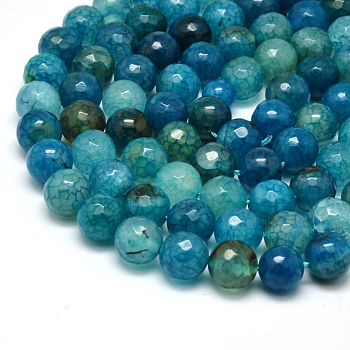 Natural Agate Bead Strands, Round, Grade A, Faceted, Dyed, Cyan, 10mm, Hole: 1mm, about 37pcs/strand, 15 inch