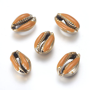 Electroplated Cowrie Shell Beads, with Enamel, Undrilled/No Hole Beads, Golden, Gold, 18~22x13~15x7~8mm