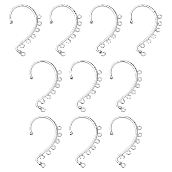 Alloy Ear Cuff Findings, with 7 Loops, Ear Wrap Earring Hooks for Non Piercing Earring Making, Silver, 58x35x2mm, Hole: 2.5mm