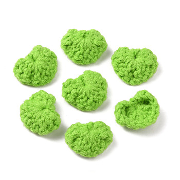 Handicraft Cotton Knitting Heart Ornament Accessories, for DIY Costume, Hat, Bag, Lime Green, 19~19.5x21.5~24.5x4~5mm