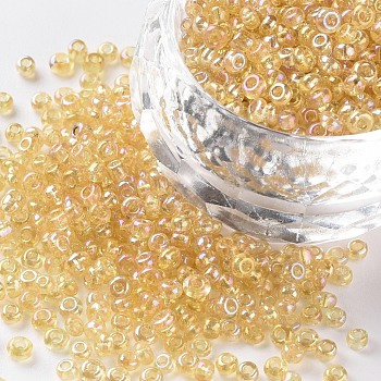 (Repacking Service Available) Round Glass Seed Beads, Transparent Colours Rainbow, Round, Pale Goldenrod, 12/0, 2mm, about 12g/bag