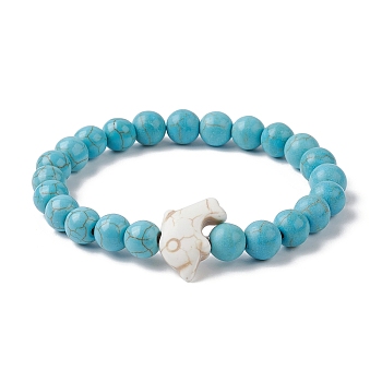 Synthetic Turquoise Dolphin Beaded Stretch Bracelets, Inner Diameter: 2-1/8 inch(5.3cm)