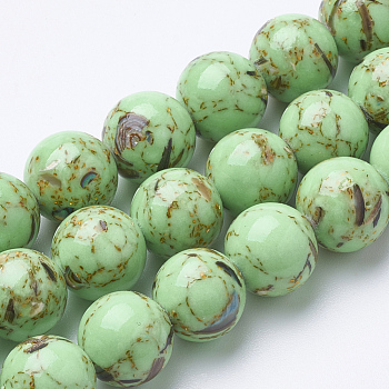 Assembled Synthetic Turquoise and Shell Beads Strands, Dyed, Round, Light Green, 8mm, Hole: 1mm, about 50pcs/strand, 15.7 inch