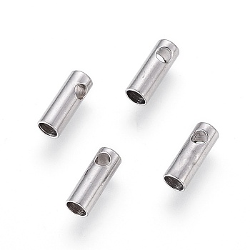 304 Stainless Steel Cord Ends, End Caps, Column, Stainless Steel Color, 7.5x2.6mm, Hole: 1.2mm, Inner Diameter: 2mm