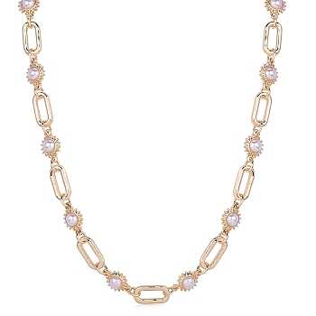 Imitation Pearl Sun & Oval Link Chain Necklaces, Alloy Bracelet, Golden, 15.75 inch(40cm)