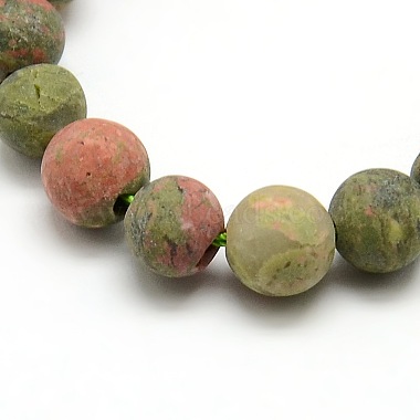 Natural Frosted Unakite Round Bead Strands(G-M064-6mm-06)-2