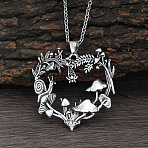 Flower & Mushroom Zinc Alloy Pendant Necklaces, Antique Silver, Heart, 19.69 inch(50cm)(FS-WG17225-02)