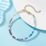 Natural Ruby & Apatite & Sunstone & Rhodonite & Amethyst & Shell Pearl Beaded Bracelets for Women, Round, 6.97 inch(17.7cm)(BJEW-JB13555-01)