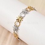Two Tone 304 Stainless Steel Link Chain Bracelets for Women, Flower, Golden & Stainless Steel Color, 6.50 inch(16.5cm)(BJEW-K264-09GP)