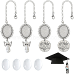 Angel & Flat Round Alloy Doctoral Cap Graduation Hanging Pendants, with Glass Cabochons for Photo Charms Makings, Antique Silver & Platinum(HJEW-SP00001)