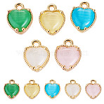 5Pcs 5 Colors Heart Brass Charms, with Cat Eye, Real 18K Gold Plated, Mixed Color, 9x7.5x3.5mm, Hole: 1mm, 1pc/color(KK-TADJ0001-13)