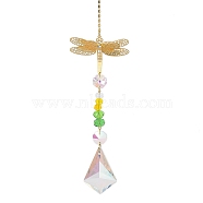 Hollow Alloy Hanging Ornaments, Iron Chain & Colorful Glass Beads & Kite Tassel for Home Garden Decorations, Dragonfly, 345mm(HJEW-Q012-05C)