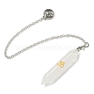 Bullet Natural Quartz Crystal Pointed Dowsing Pendulums, with Rack Plating Antique Silver Plated Brass Pendants Ohm/Aum Findings, 240mm(AJEW-B106-01AS-07)