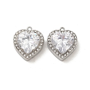 304 Stainless Steel Pendants, with Glass and Rhinestone, Heart Charms, Clear, 16x14x5.7mm, Hole: 1.4mm(STAS-L022-081P-03)