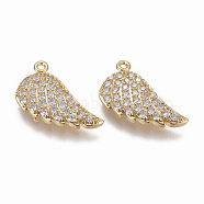 Brass Micro Pave Cubic Zirconia Pendants, Wing, Clear, Golden, 16x15x3mm, Hole: 1mm(X-ZIRC-F103-14-G)