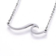 304 Stainless Steel Pendant Necklaces, with Cable Chains and Lobster Claw Clasps, Wave, Stainless Steel Color, 18.11 inch(46cm), 1.5mm(NJEW-H491-17P)