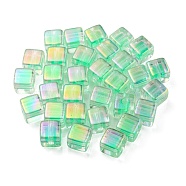 UV Plating Transparent Acrylic European Beads, Large Hole Beads, Cube, Spring Green, 13.5x13.5x13.5mm, Hole: 4mm(OACR-F004-10E)