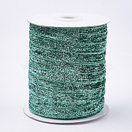 Glitter Sparkle Ribbon, Polyester & Nylon Ribbon, Medium Sea Green, 3/8 inch(9.5~10mm), about 50yards/roll(45.72m/roll)(SRIB-T002-01B-05)