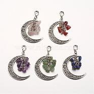 Natural Gemstone Big Pendants, with Alloy Pendants and Brass Lobster Claw Clasps, Mixed Metal Color, Moon, Mixed Color, 55mm(HJEW-JM00229)