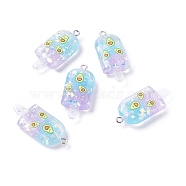 Resin Pendants, with Platinum Tone Iron Loop, Imitation Food, Ice-lolly with Fruit, Avocado Pattern, 37x16.5x17.5mm, Hole: 2mm(RESI-M024-02C)