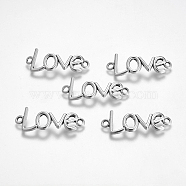 Gift Idea for Valentines Day to Girlfriend Tibetan Style Links connectors, Cadmium Free & Lead Free, Love, Antique Silver, 15.5x40x2mm, Hole: 3mm(X-TIBE-C056-AS-LF)