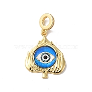 Rack Plating Brass Micro Pave Clear Cubic Zirconia European Dangle Charms, Heart Wings with Glass Evil Eye Large Hole Pendants, Real 18K Gold Plated, Cadmium Free & Lead Free, Long-Lasting Plated, Dodger Blue, 35mm, Hole: 5mm(KK--G504-22G-02)