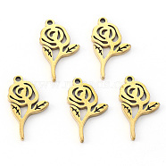 PVD Vacuum Plating 304 Stainless Steel Pendants, Laser Cut, Rose, for Valentine's Day, Real 18K Gold Plated, 16x9x1mm, Hole: 1mm(X-STAS-N092-47G)