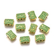 Tibetan Style Alloy Chandelier Components Links, Lead Free & Cadmium Free, Rectangle, Green, Golden, 11x7.5x4mm, Hole: 1.2mm and 1.8mm(PALLOY-M186-07G-RS)