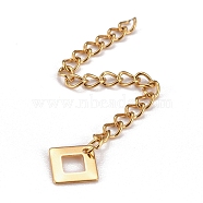304 Stainless Steel Chain Extender, Curb Chain, with 202 Stainless Steel Charms, Rhombus, Golden, 65mm, Link: 3.7x3x0.5mm, Rhombus: 9.5x9.5x0.5mm(STAS-F268-42G)