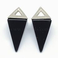Natural Obsidian Pendants, with Alloy Findings, Triangle, Platinum, 34x14x14.5mm, Hole: 4x6mm(KK-E757-D-10P)
