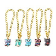 Owl Alloy Pendants Decorations, with Iron Twisted Chains Curb Chains and Zinc Alloy Lobster Claw Clasps, Mixed Color, 128mm(HJEW-JM01865)