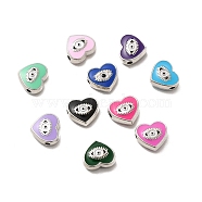 Alloy Enamel Beads, Heart with Horse Eye, Platinum, Mixed Color, 9x10x4mm, Hole: 1.6mm(PALLOY-F290-01P)
