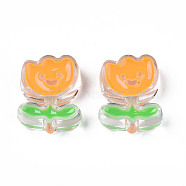 Transparent Acrylic Beads, with Enamel, Flower with Smiling Face, Orange, 25x20x9mm, Hole: 3mm(TACR-S135-047D)