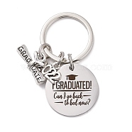 Graduation Theme 201 Stainless Steel Keychain Clasps, Flat Round with 2022 & Diploma, Word, 52mm(STAS-I185-01H)
