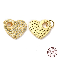 925 Sterling Silver Micro Pave Cubic Zirconia Charms, Heart Charm, with Jump Ring, Real 18K Gold Plated, 11x12.5x1.5mm, Hole: 4mm(STER-I010-14G)