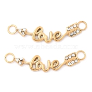 304 Stainless Steel Crystal Rhinestone Word Love Connector Charms, Ion Plating(IP), Golden, 7x28x1.5mm, Hole: 2.5mm(STAS-Q340-07G)